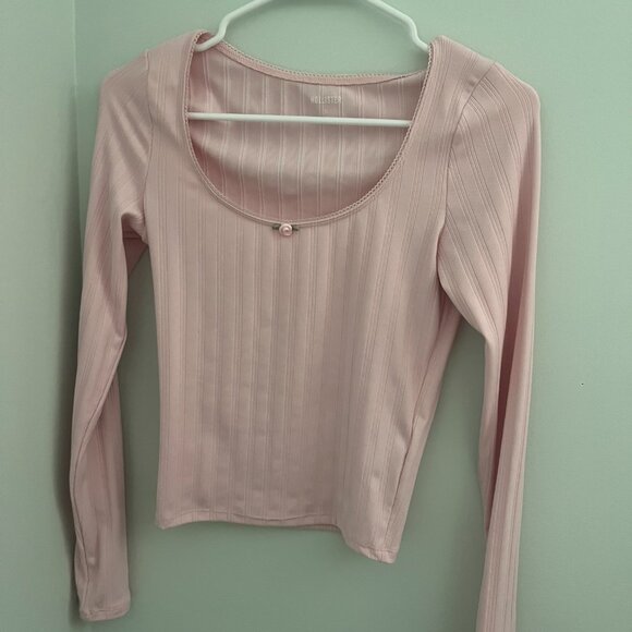 Pink Ribbed Long Sleeve Top with Rose Detail from Hollister - Picture 5 of 11